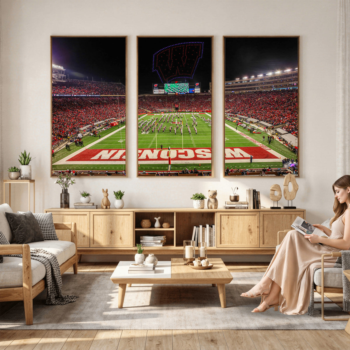 34125-MGV-CV-36X24 - Wisconsin Badgers Football Team Print Canvas- Madison Camp Randall Stadium Wall Art Canvas Print
