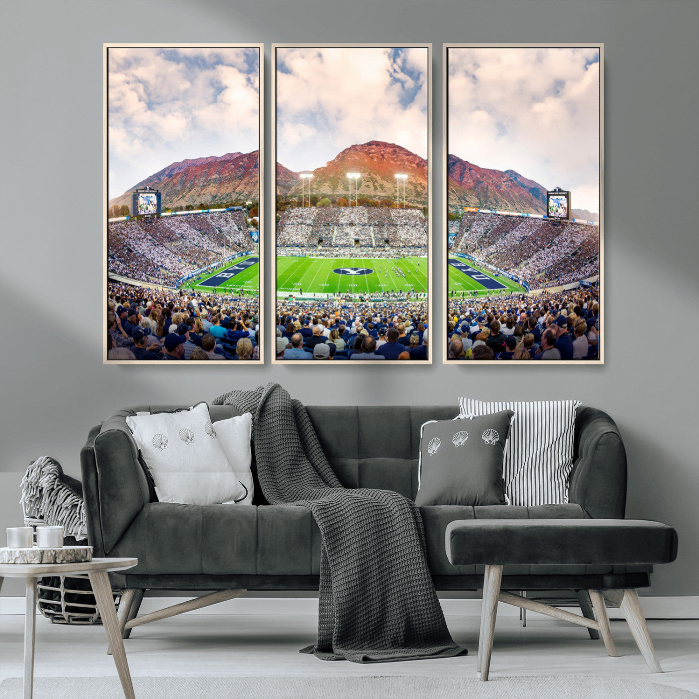 MGV-FC-48X32-3P - Brigham Young University Cougars Football Team Print - Provo LaVell Edwards Stadium Wall Art Canvas
