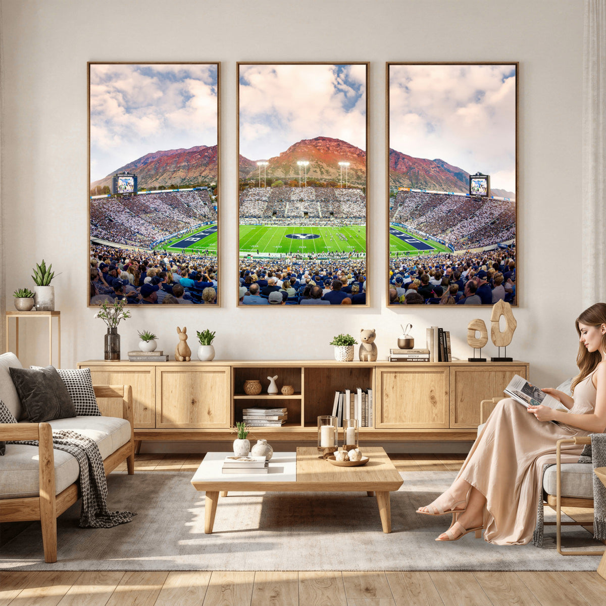 85734-MGV-CV-36X24 - Brigham Young University Cougars Football Team Print - Provo LaVell Edwards Stadium Wall Art Canvas