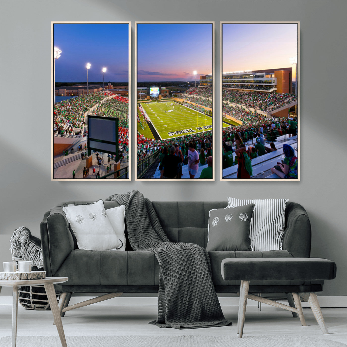 MGV-FC-48X32-3P - University of North Texas Mean Green Football Team Print - Denton DATCU Stadium Wall Art Canvas