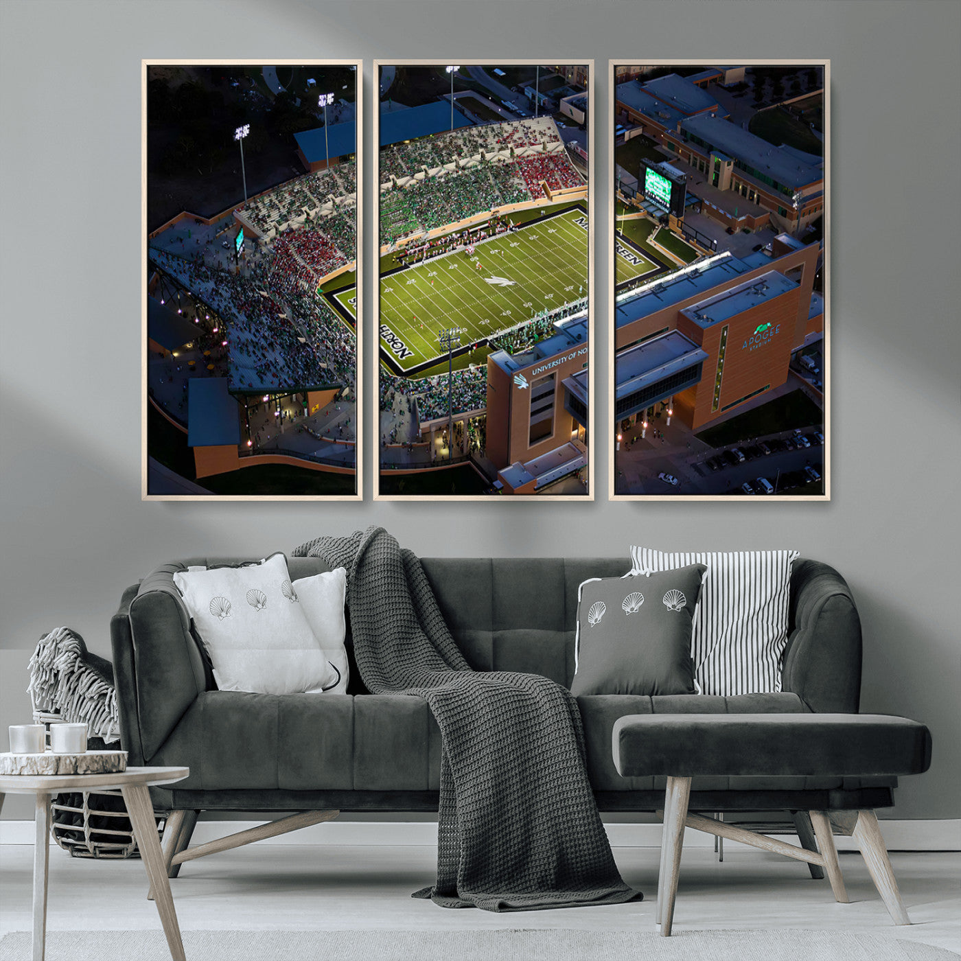 MGV-FC-48X32-3P - University of North Texas Mean Green Football Artwork, Football Team Print - Denton DATCU Stadium