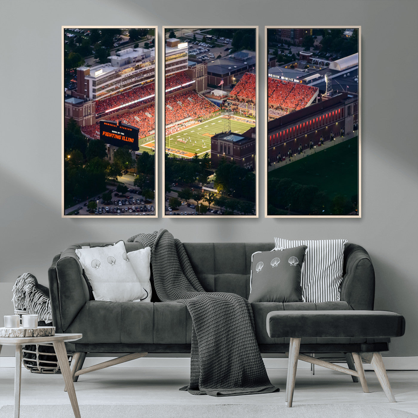 MGV-FC-48X32-3P - University of Illinois Fighting Illini Football Team Print - Champaign Illinois Memorial Stadium