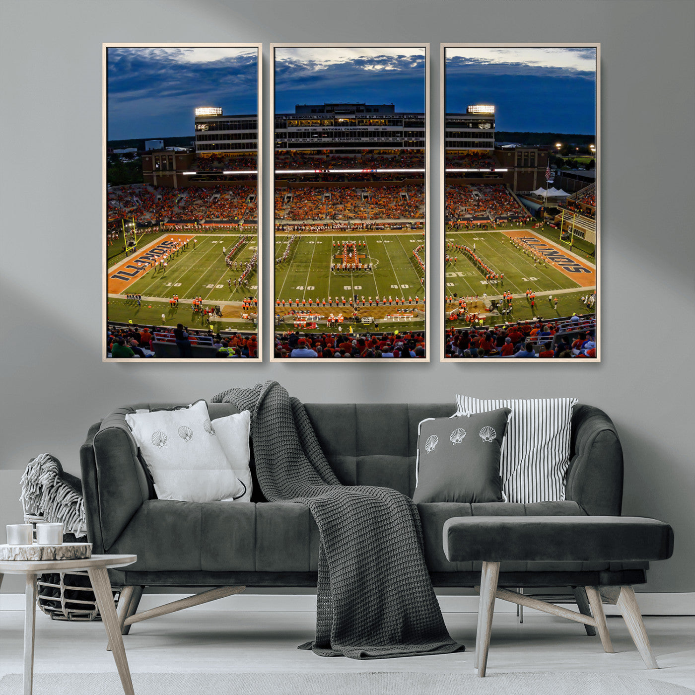 MGV-FC-48X32-3P - University of Illinois Fighting Illini Football Team Print - Champaign Illinois Memorial Stadium