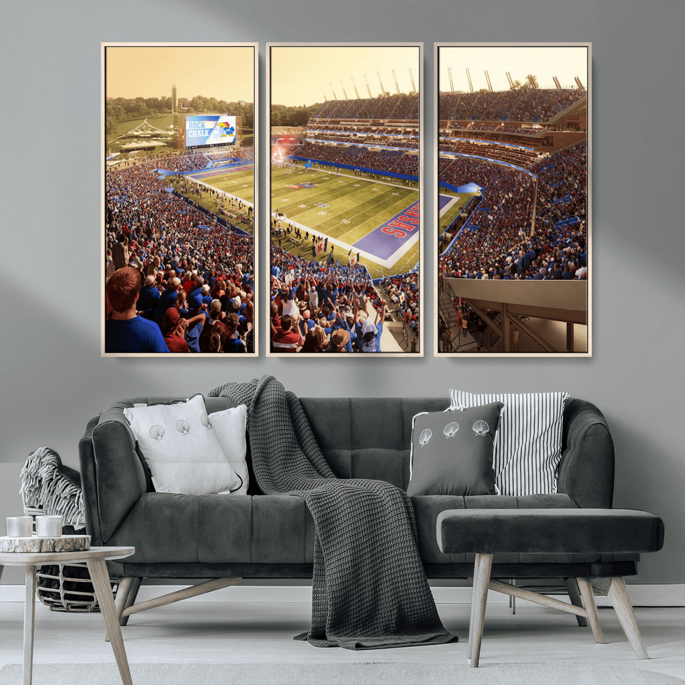 MGV-FC-48X32-3P - University of Kansas Jayhawks Football Team Print - Lawrence Kansas Memorial Stadium Wall Art Canvas