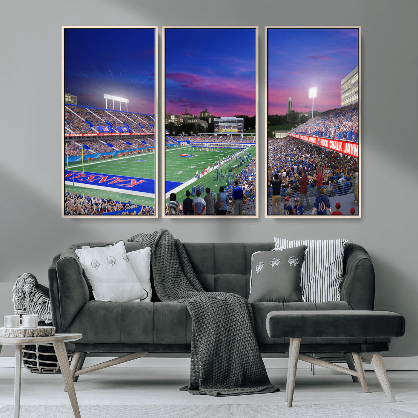 MGV-FC-48X32-3P - University of Kansas Jayhawks Football Team Print Canvas- Lawrence Kansas Memorial Stadium Wall Art