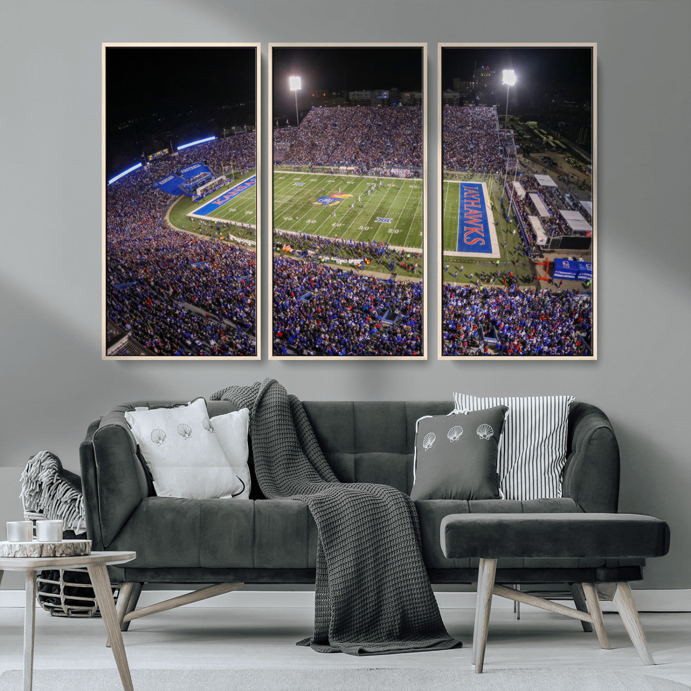 MGV-FC-48X32-3P - University of Kansas Jayhawks Football Team Print - Lawrence Kansas Memorial Stadium Wall Art Canvas