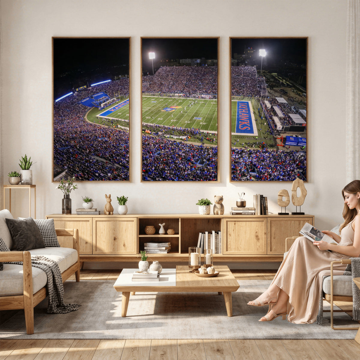 69760-MGV-CV-36X24 - University of Kansas Jayhawks Football Team Print - Lawrence Kansas Memorial Stadium Wall Art Canvas