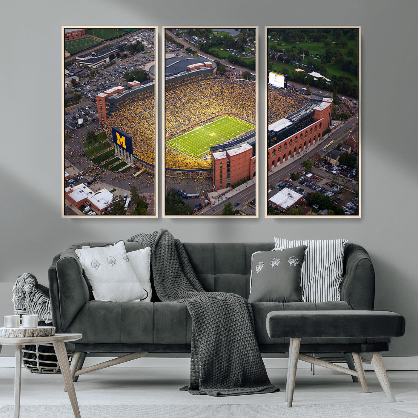 MGV-FC-48X32-3P - University of Michigan Wolverines Football Team Print - Ann Arbor Michigan Stadium Wall Art Canvas