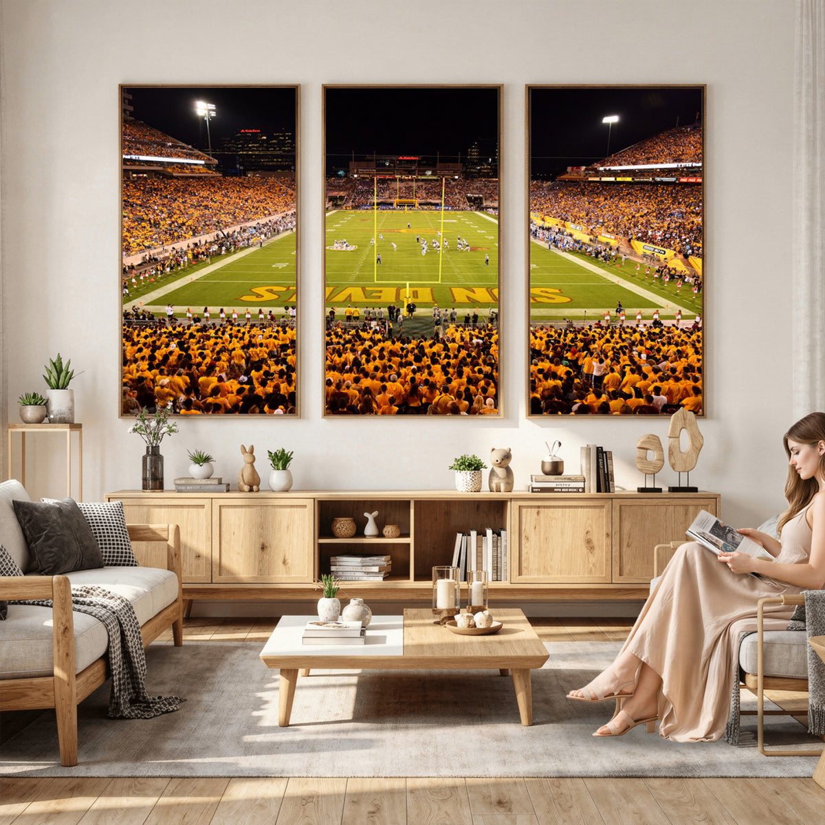 21588-MGV-CV-36X24 - ASU Sun Devils Football Team Print - Phoenix Mountain America Stadium Wall Art Canvas Print