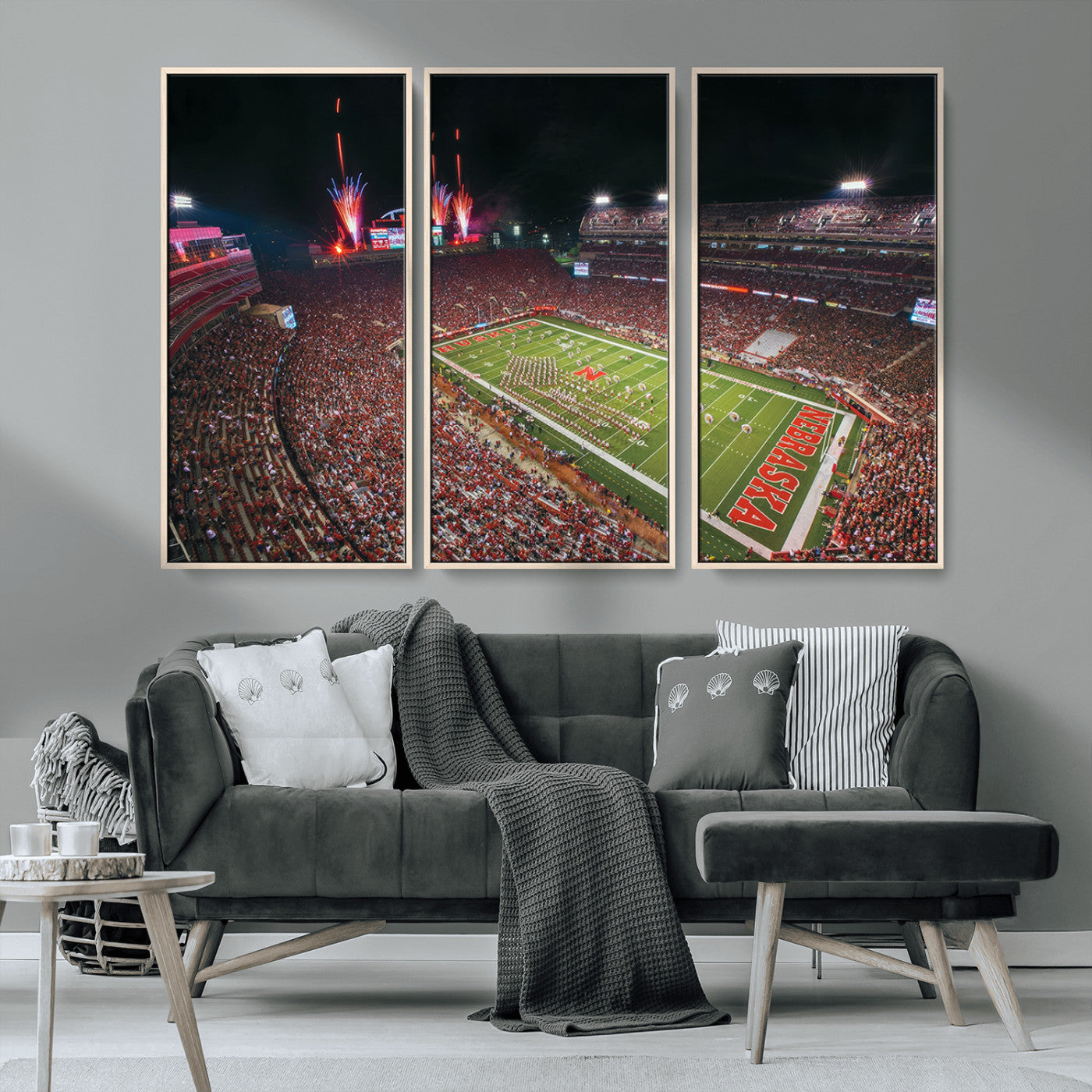 MGV-FC-48X32-3P - University of Nebraska Cornhuskers Football Team Print - Lincoln Memorial Stadium Wall Art Canvas