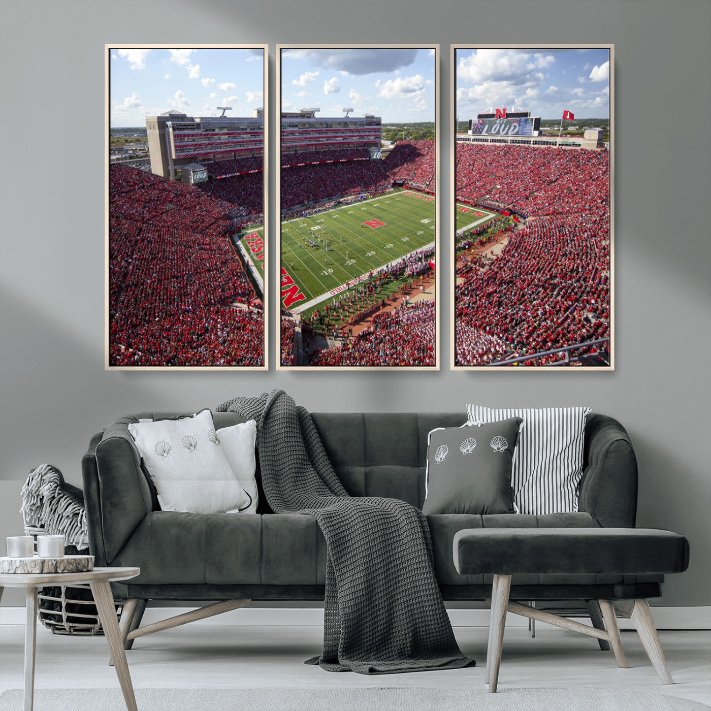 MGV-FC-48X32-3P - University of Nebraska Cornhuskers Football Team Print - Lincoln Memorial Stadium Wall Art Canvas