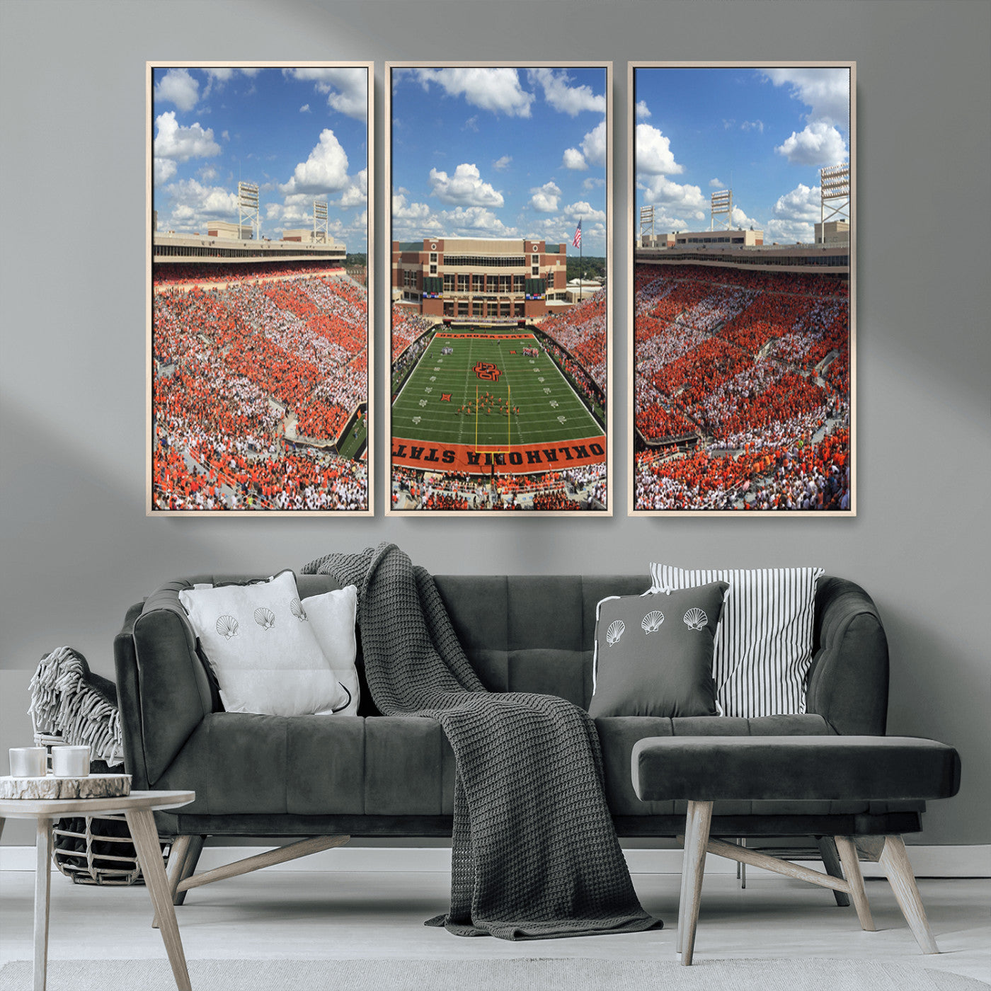MGV-FC-48X32-3P - Oklahoma State Cowboys Football Team Print - Stillwater Boone Pickens Stadium Wall Art Canvas Print