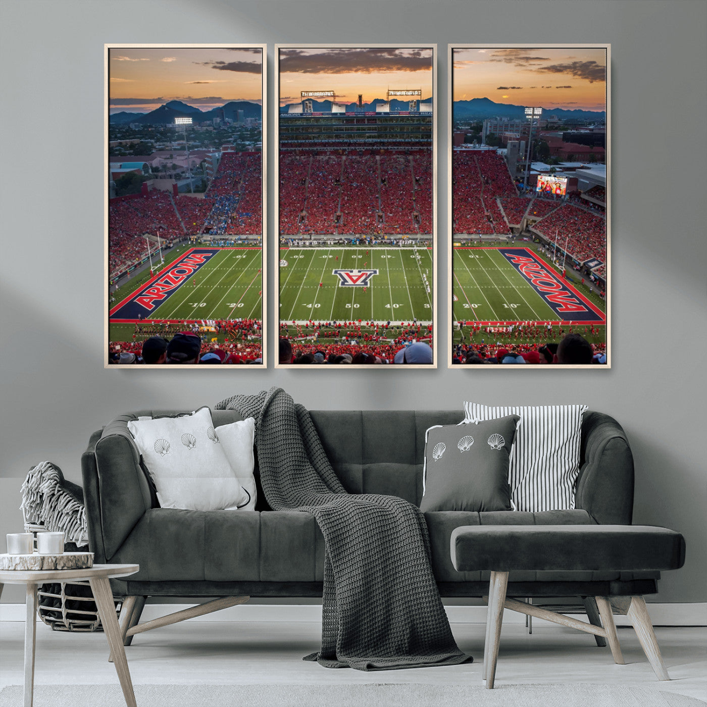 MGV-FC-48X32-3P - Framed Arizona Wildcats Football Team Print - Tucson Arizona Stadium Wall Art Canvas Print