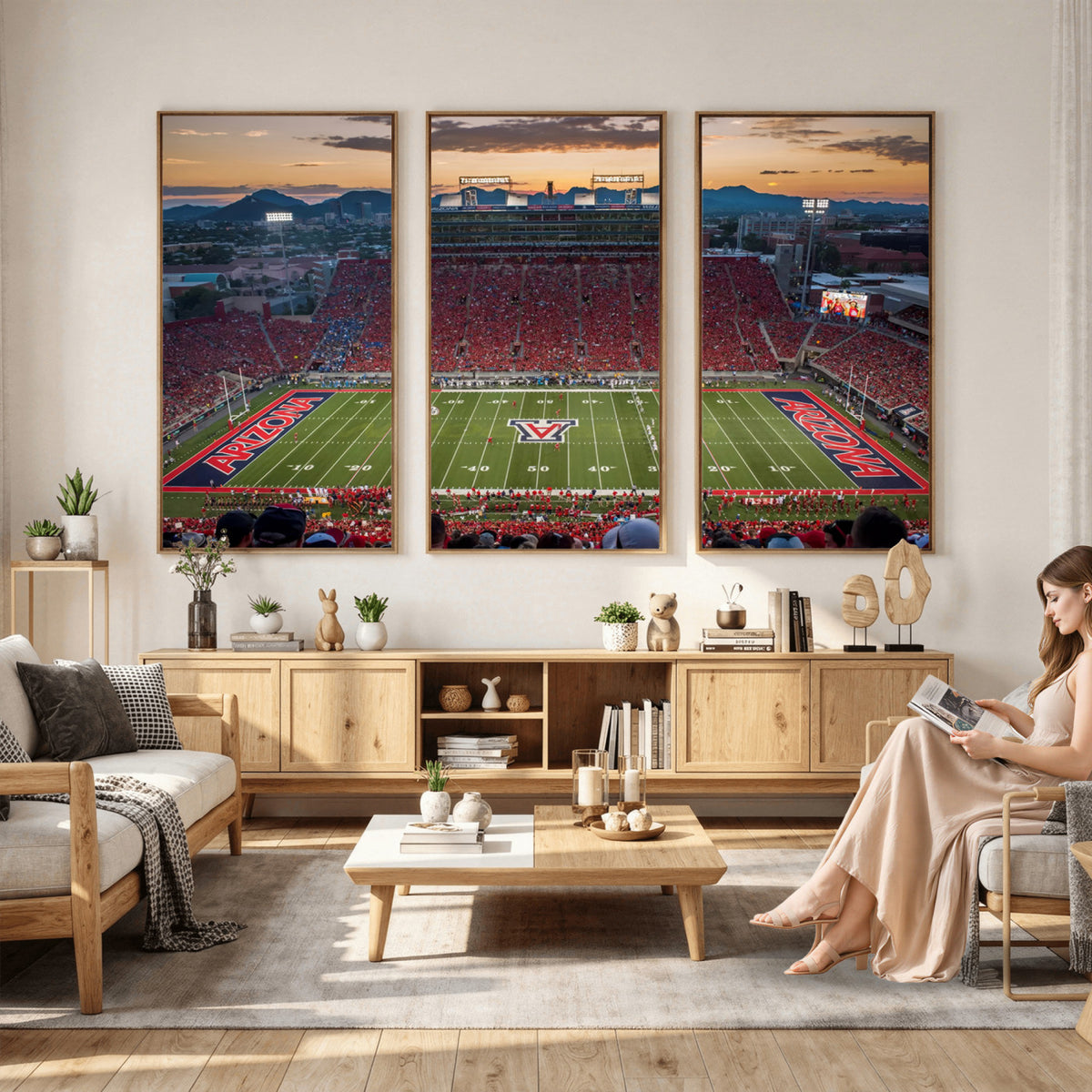99722-MGV-CV-36X24 - Framed Arizona Wildcats Football Team Print - Tucson Arizona Stadium Wall Art Canvas Print