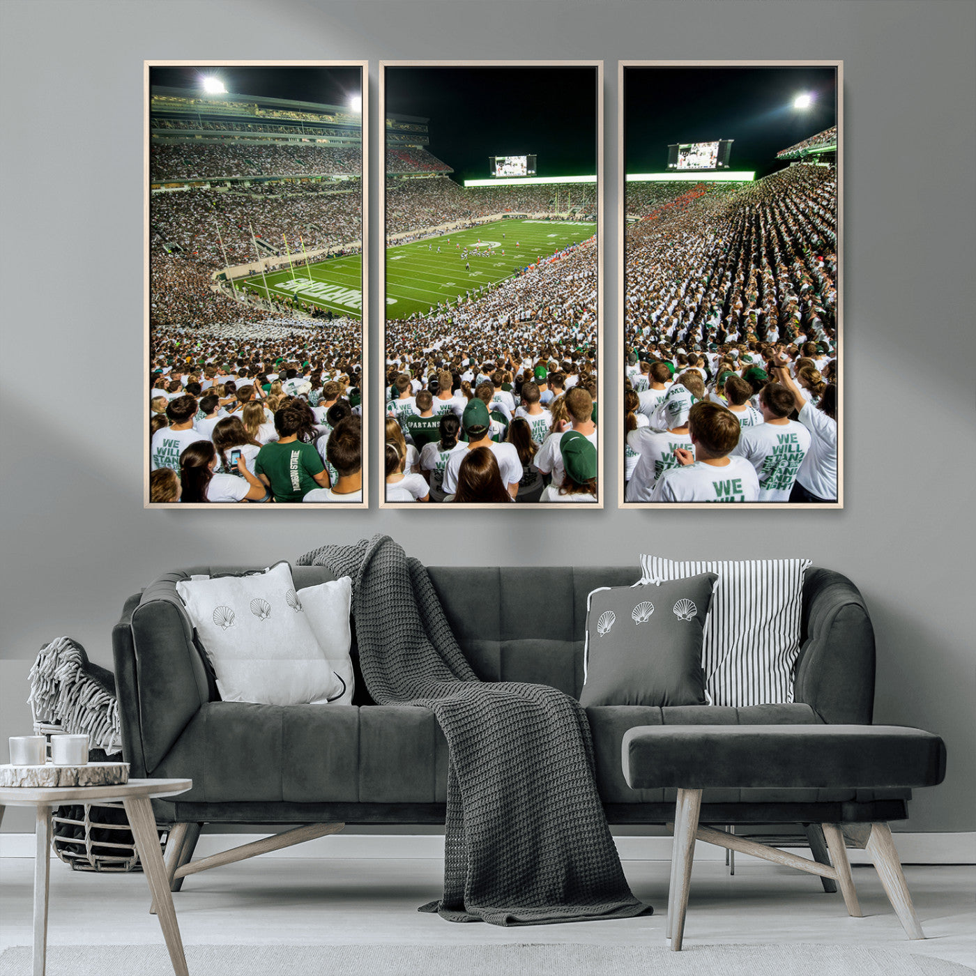 MGV-FC-48X32-3P - Michigan State Spartans Football Canvas Print - East Lansing Spartan Stadium Wall Art Canvas Print
