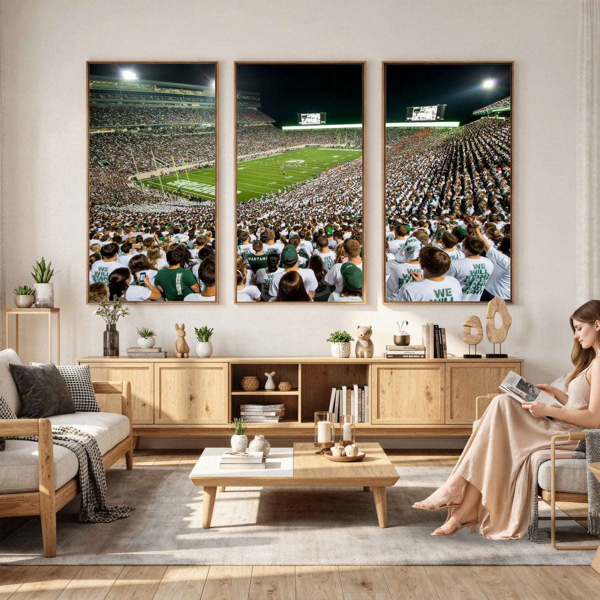 30457-PAN-FL-20X10 - Michigan State Spartans Football Canvas Print - East Lansing Spartan Stadium Wall Art Canvas Print