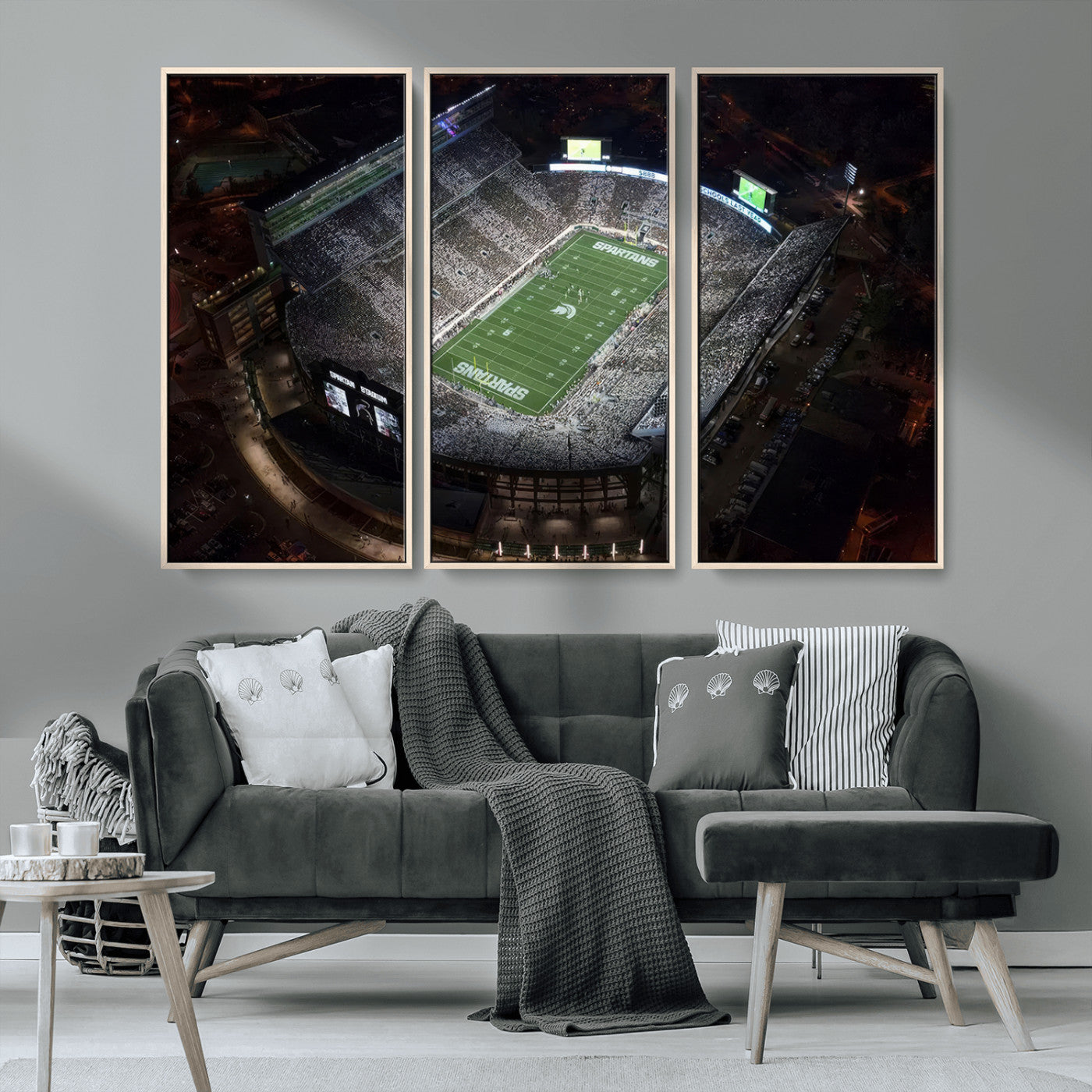 MGV-FC-48X32-3P - Michigan State Spartans Football Team Print - East Lansing Spartan Stadium Print Wall Art
