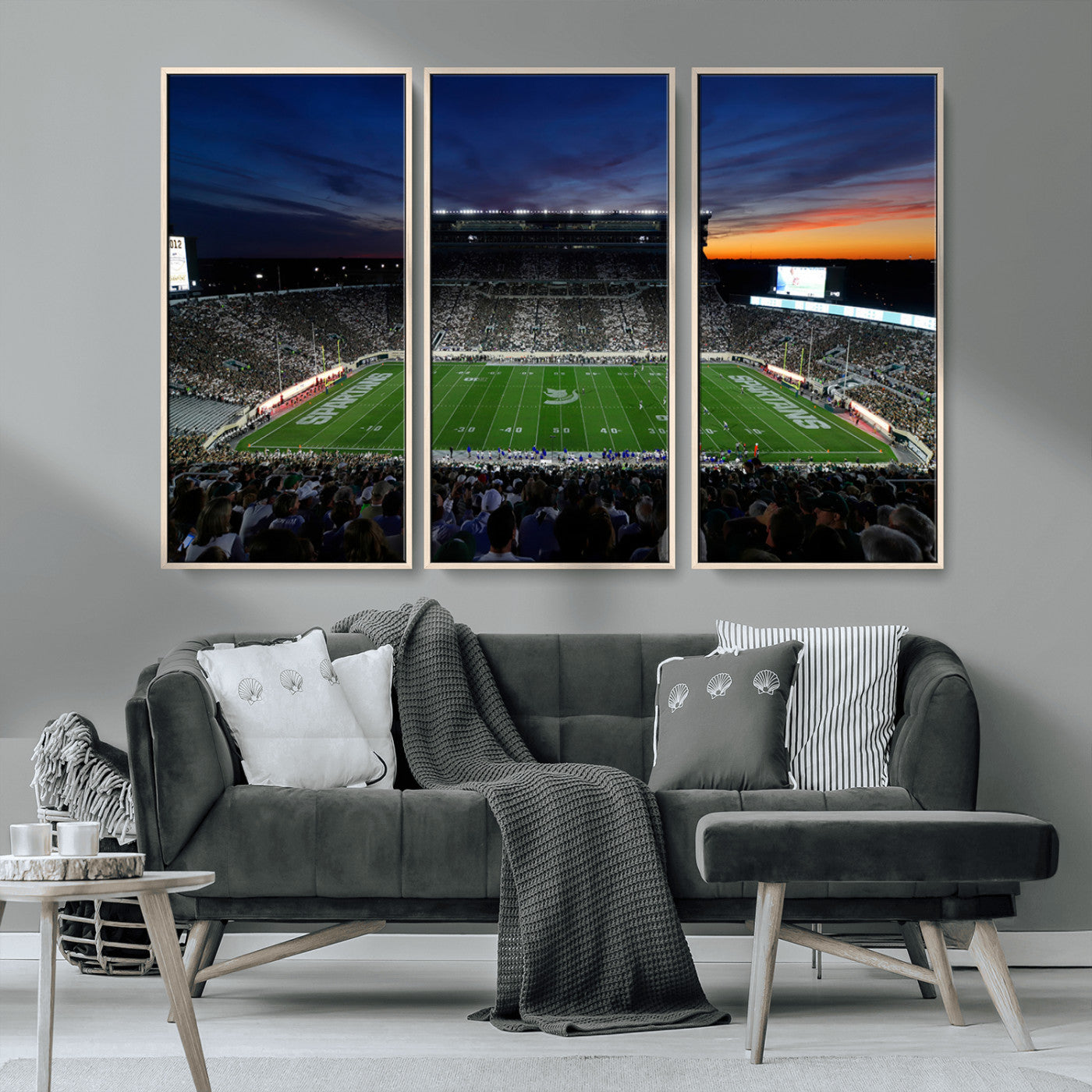MGV-FC-48X32-3P - Michigan State Spartans Football Team Print - East Lansing Spartan Stadium Canvas Print