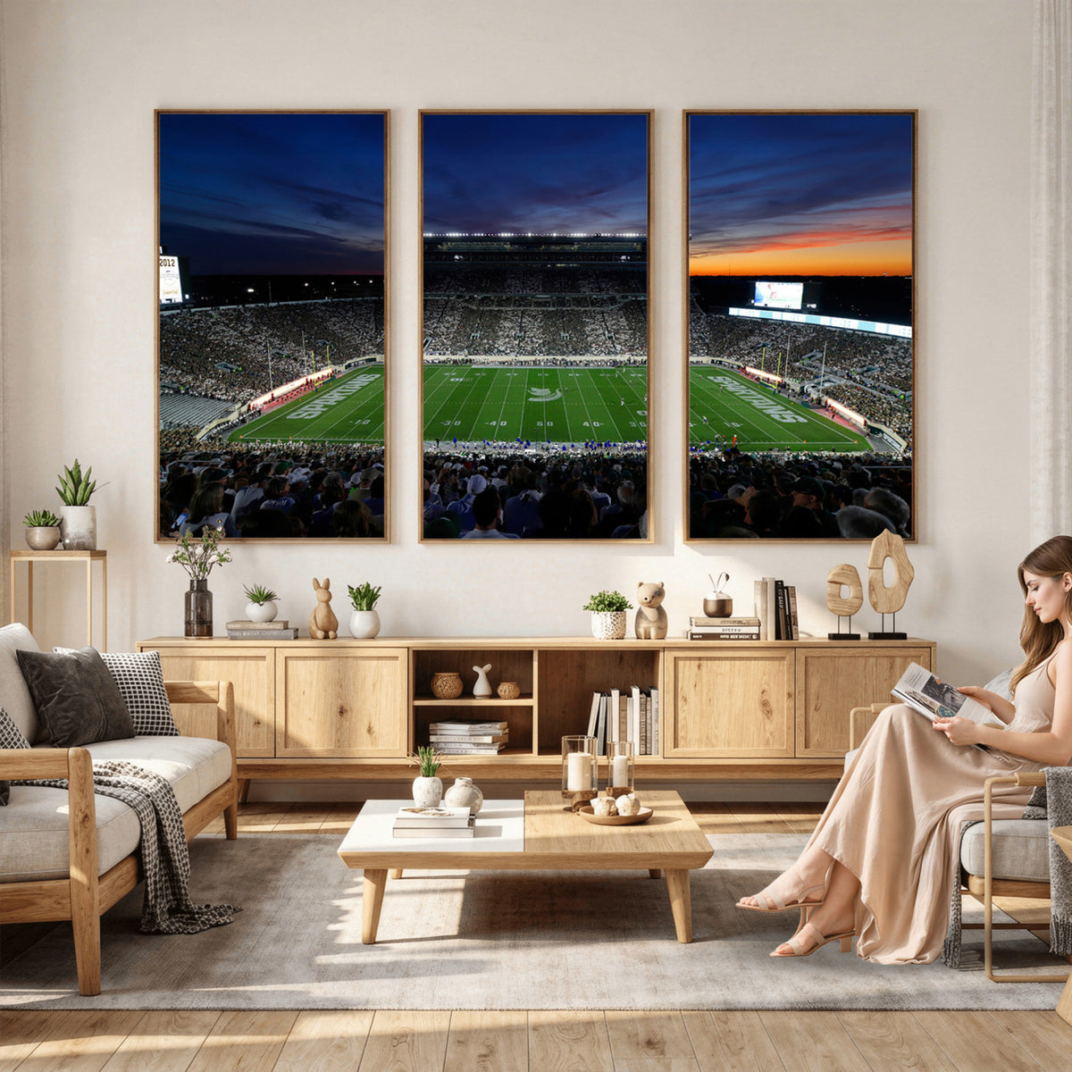 49074-PAN-FL-20X10 - Michigan State Spartans Football Team Print - East Lansing Spartan Stadium Canvas Print