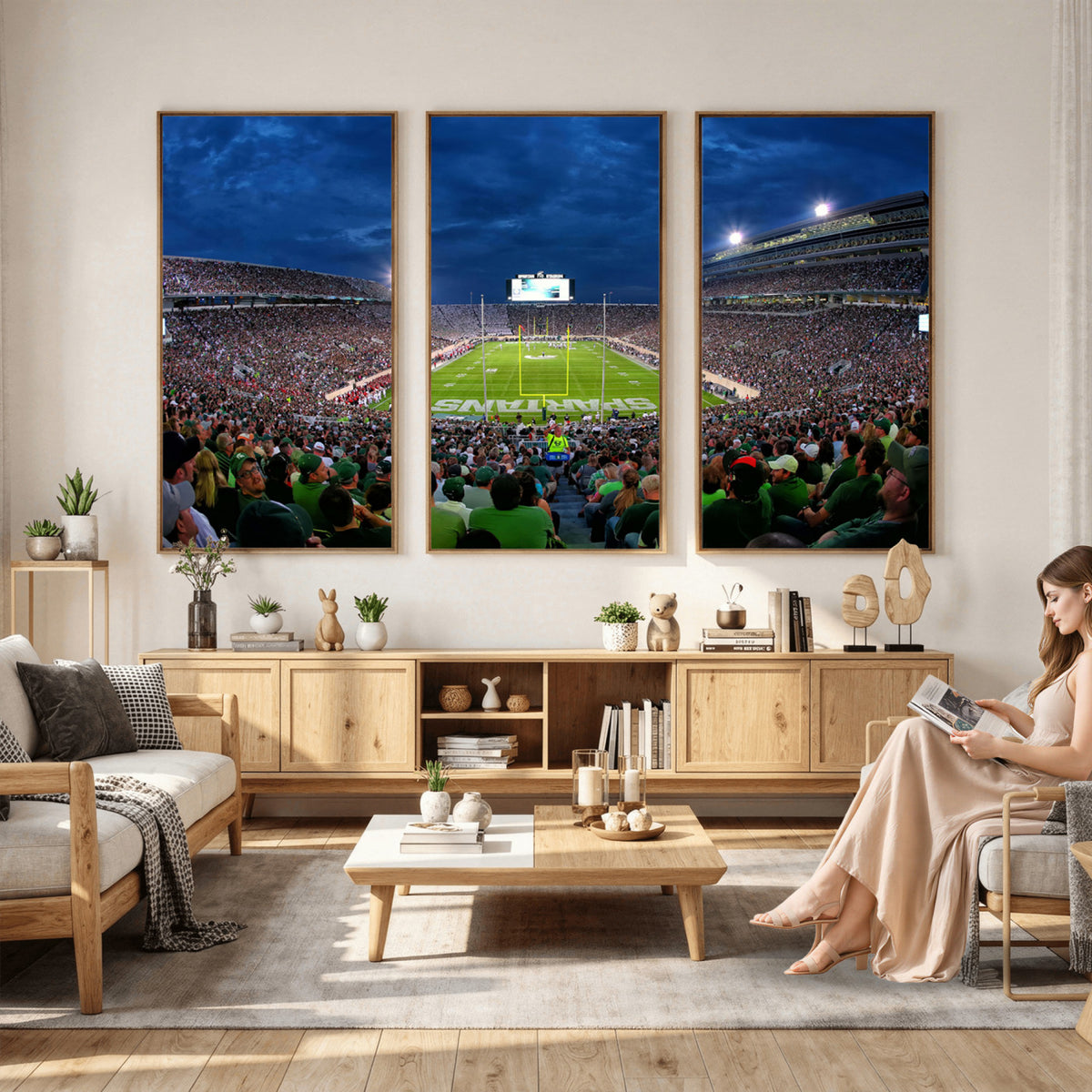 35248-PAN-FL-20X10 - Michigan State Spartans Football Team Print - East Lansing Spartan Stadium Wall Art Canvas Print