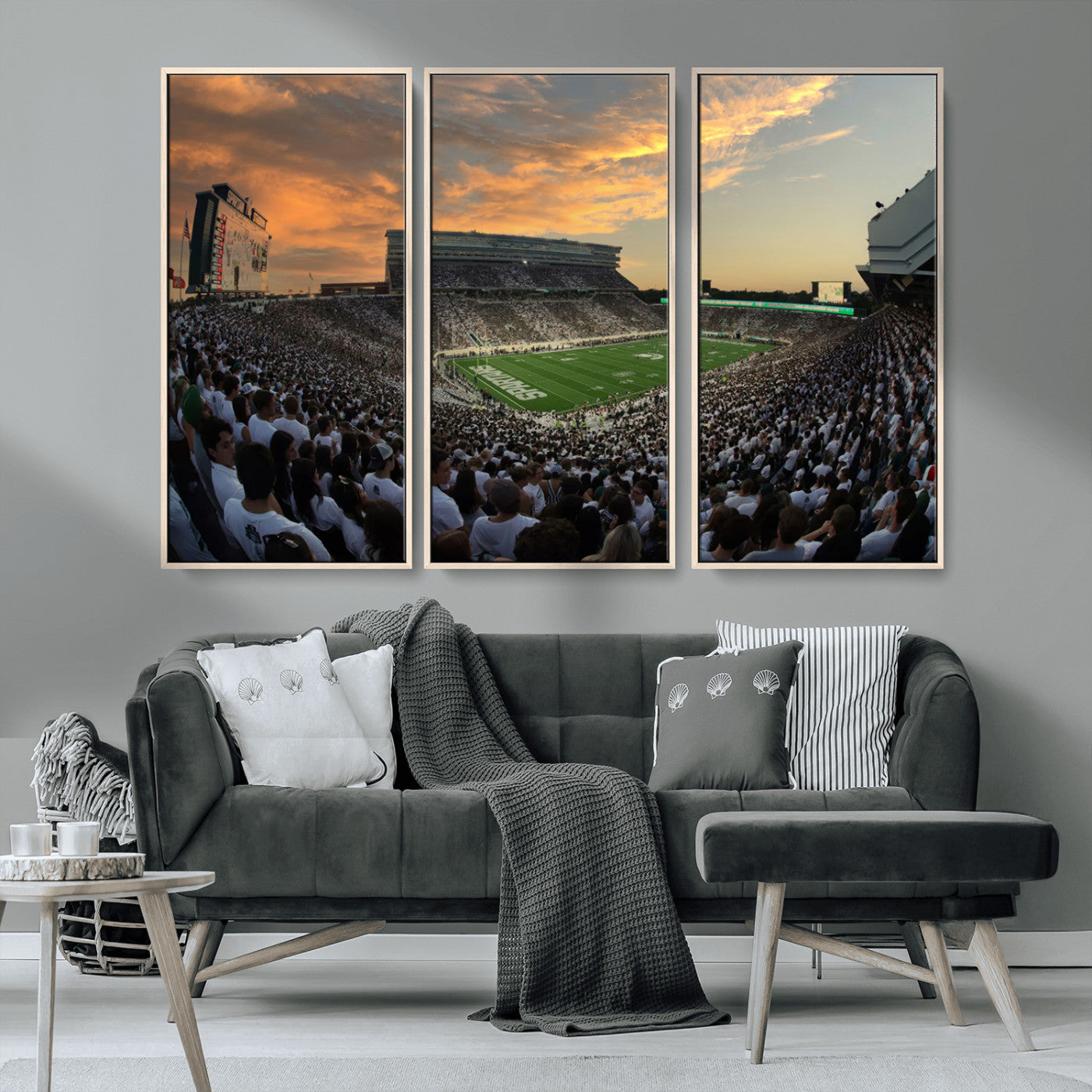 MGV-FC-48X32-3P - Michigan State Spartans Football Team Print - East Lansing Spartan Stadium Wall Art Canvas Print
