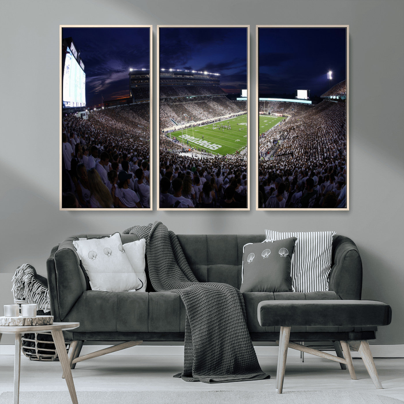 MGV-FC-48X32-3P - Michigan State Spartans Canvas, Framed Football Team Print - East Lansing Spartan Stadium Wall Art