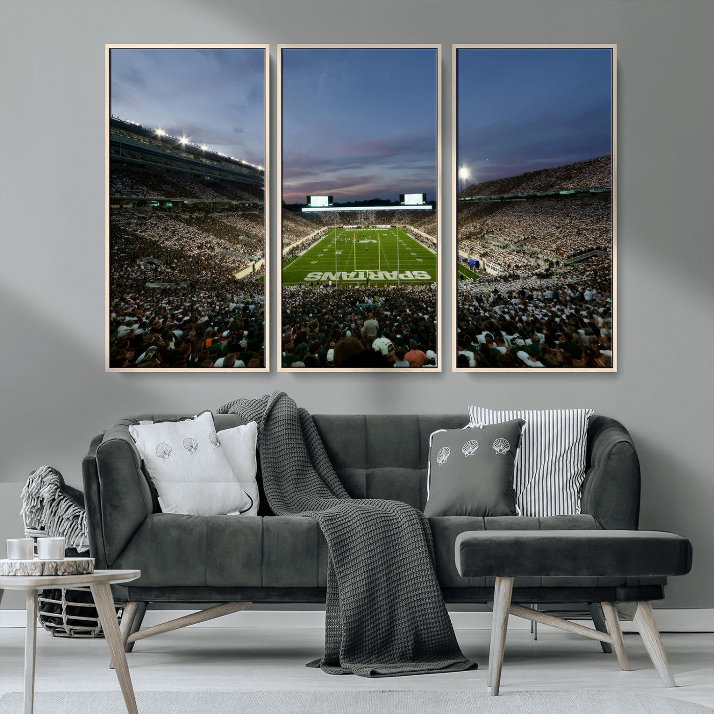 MGV-FC-48X32-3P - Michigan State Spartans Football Team Print - East Lansing Spartan Stadium Canvas Print