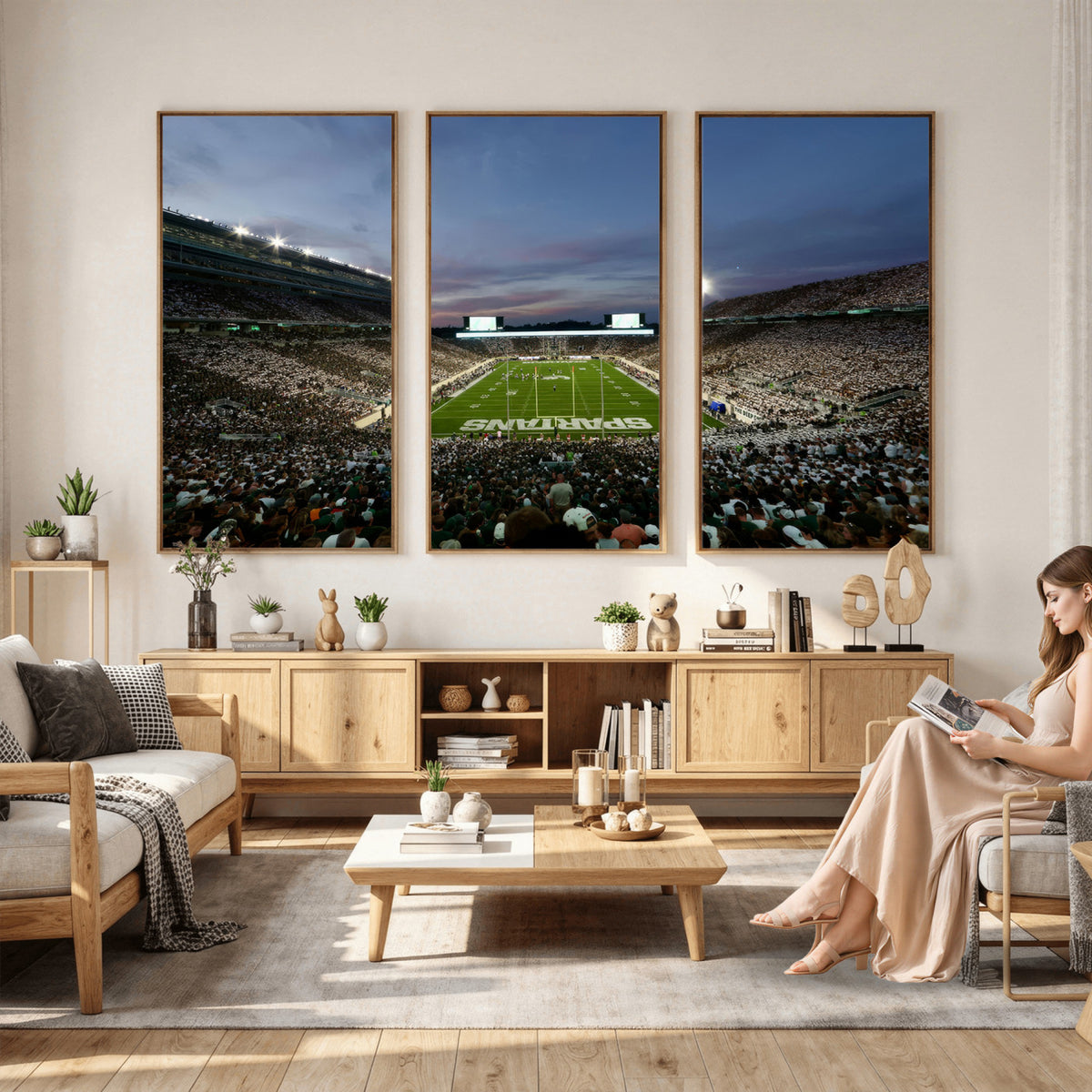 90831-PAN-FL-20X10 - Michigan State Spartans Football Team Print - East Lansing Spartan Stadium Canvas Print