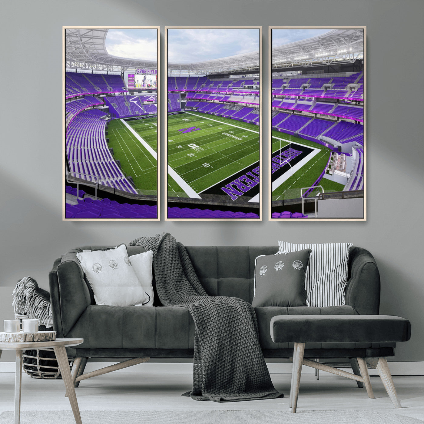 MGV-FC-48X32-3P - Northwestern University Wildcats Football Team Print - Evanston Ryan Field Wall Art Canvas Print