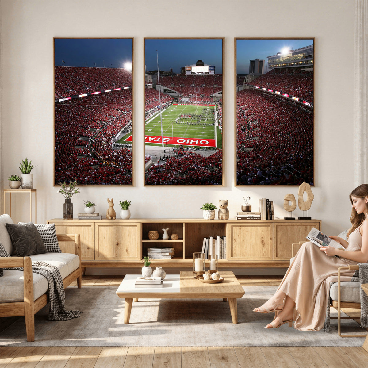 98743-PAN-FL-20X10 - Ohio State University Buckeyes Football Team Print - Columbus Ohio Stadium Wall Art Canvas Print