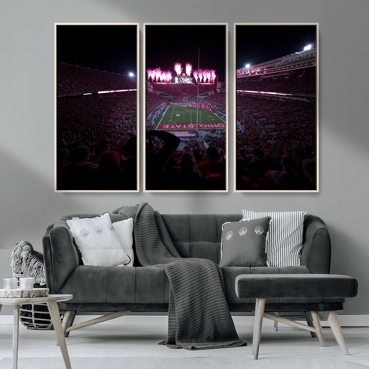 MGV-FC-48X32-3P - Ohio State University Buckeyes Football Team Print - Columbus Ohio Stadium Wall Art Canvas Print