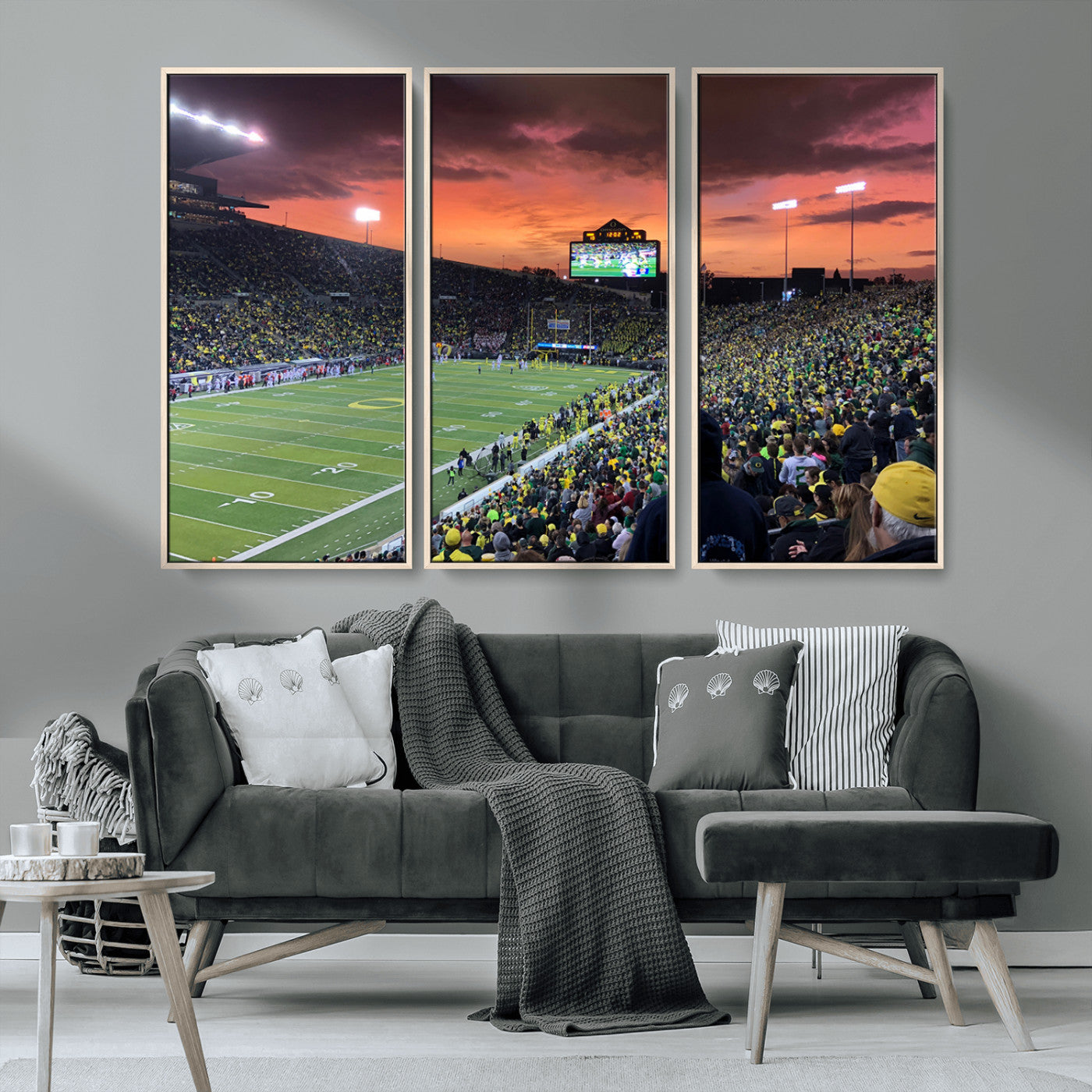 MGV-FC-48X32-3P - Eugene Autzen Stadium Canvas Wall Art Print – Sunset Over Iconic Football Field Wall Decor for Home