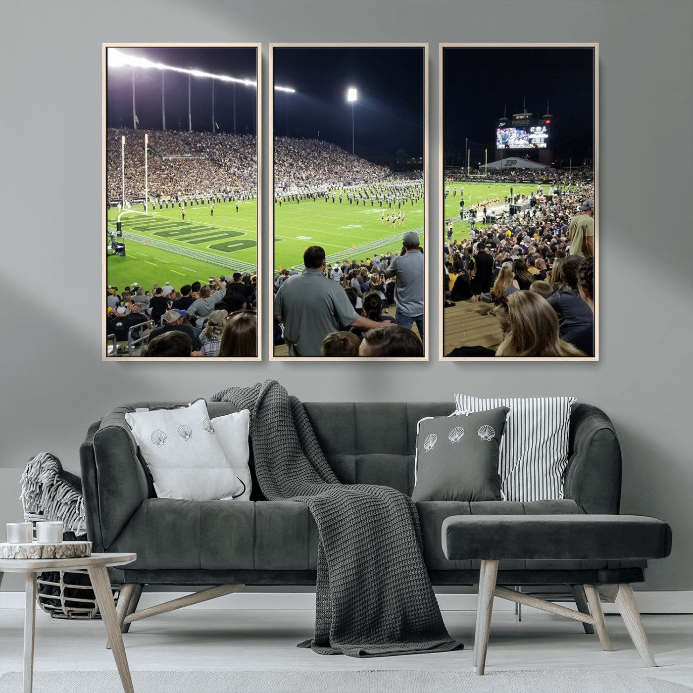 MGV-FC-48X32-3P - Purdue University Boilermakers Football Team Print - West Lafayette Ross-Ade Stadium Wall Art Canvas