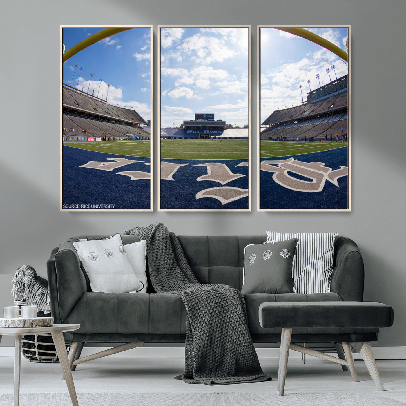 MGV-FC-48X32-3P - Rice University Owls Football Team Print - Houston Rice Stadium Wall Art Canvas Print
