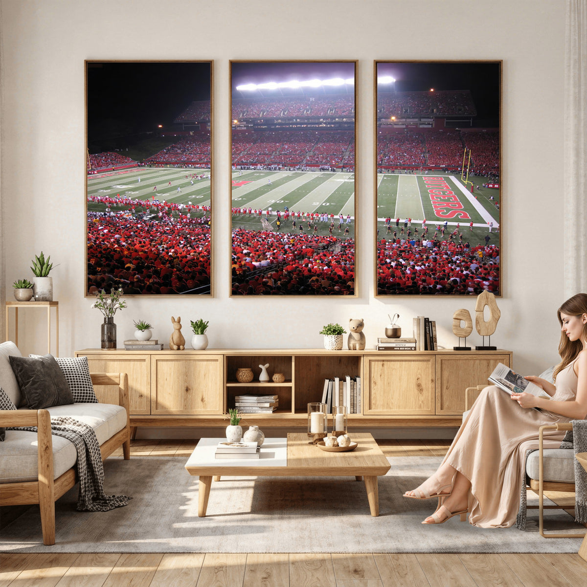 53225-PAN-FL-20X10 - Rutgers University Scarlet Knights Football Team Print - Piscataway SHI Stadium Wall Art Canvas