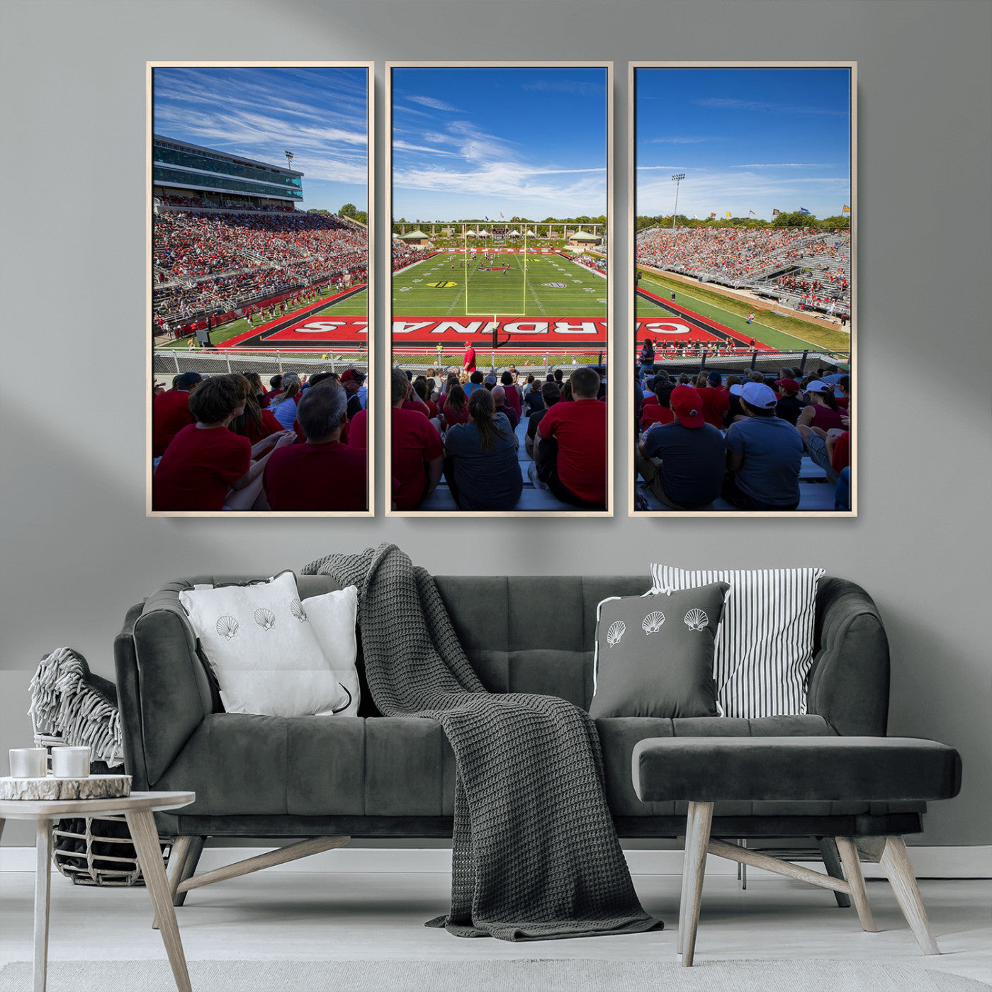 MGV-FC-48X32-3P - Ball State Cardinals Football Team Print - Muncie Scheumann Stadium Wall Art Canvas Print
