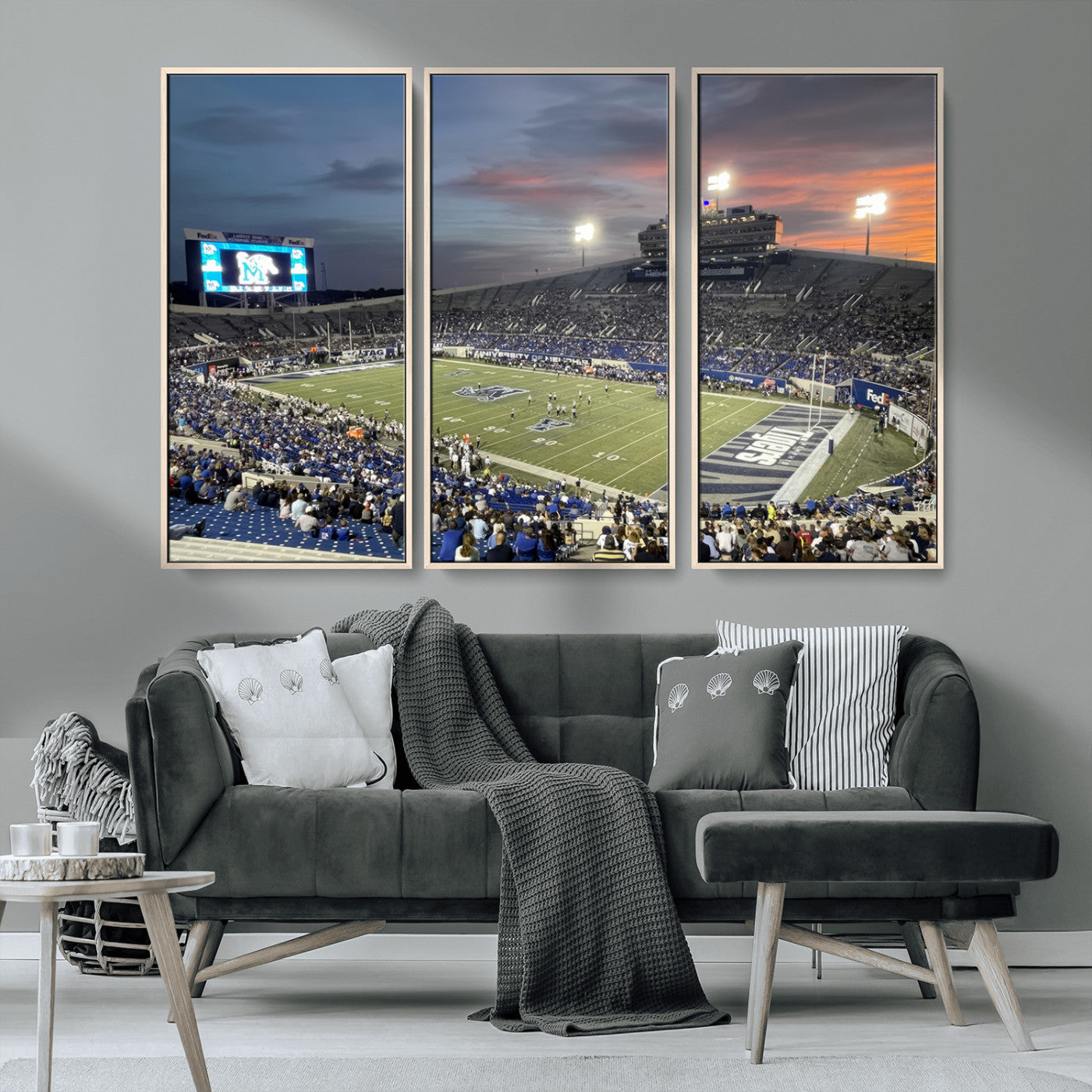 MGV-FC-48X32-3P - Memphis Tigers Football Team Print - Memphis Simmons Bank Liberty Stadium Wall Art Canvas Print