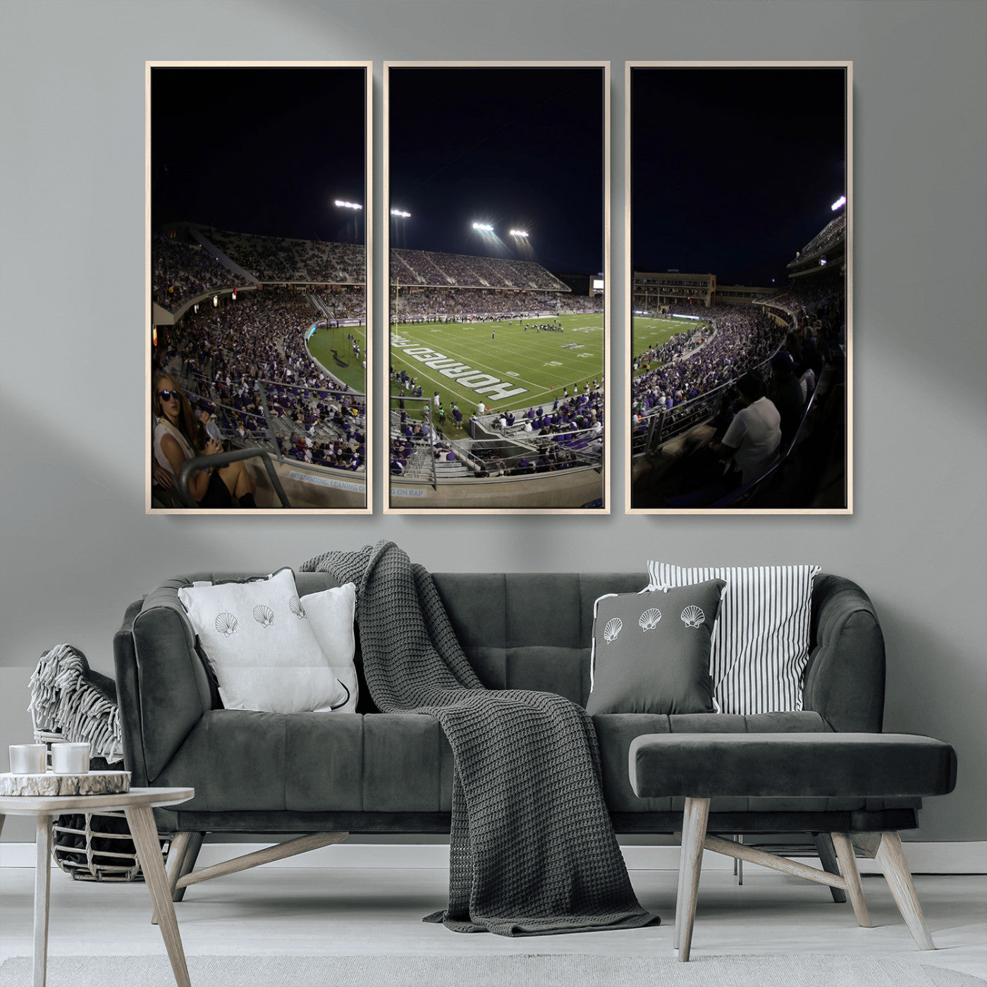 MGV-FC-48X32-3P - TCU Horned Frogs Football Team Print - Fort Worth Amon G. Carter Stadium Wall Art Canvas Print.