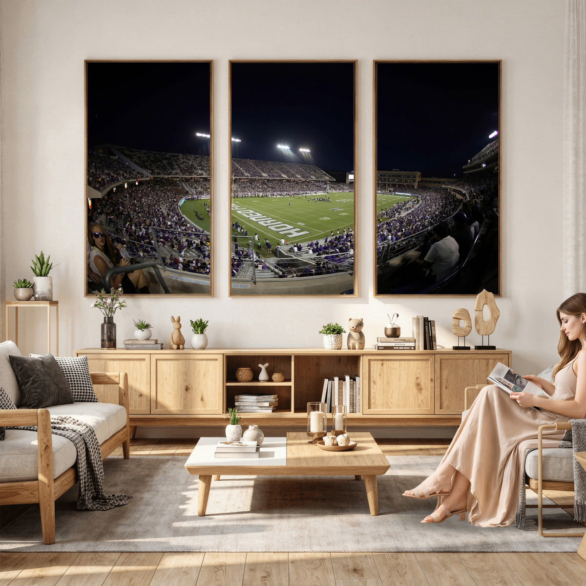 59222-PAN-FL-20X10 - TCU Horned Frogs Football Team Print - Fort Worth Amon G. Carter Stadium Wall Art Canvas Print.