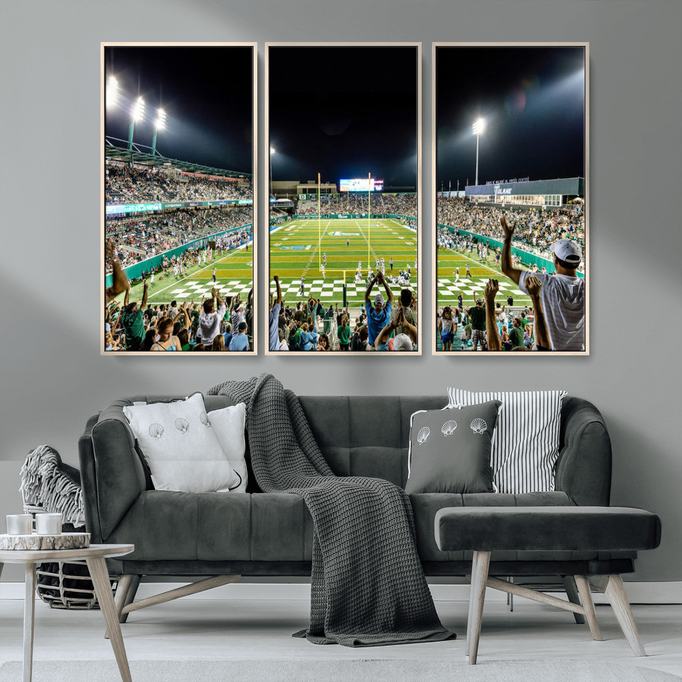 MGV-FC-48X32-3P - The Tulane University Green Wave Football Team Print - New Orleans Yulman Stadium Wall Art Canvas