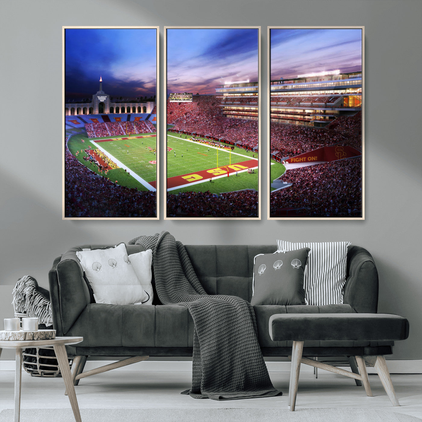 MGV-FC-48X32-3P - The University of Southern California USC Trojans Football Team Print - Los Angeles Memorial