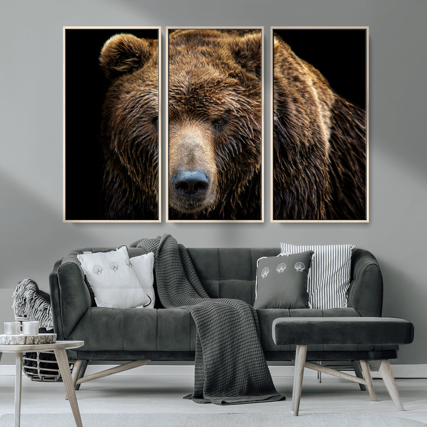 MGV-FC-48X32-3P - Grizzly Brown Bear Canvas Wall Art, Wildlife Animal Canvas Artwork Bear Print, Bear Wall Art Print,