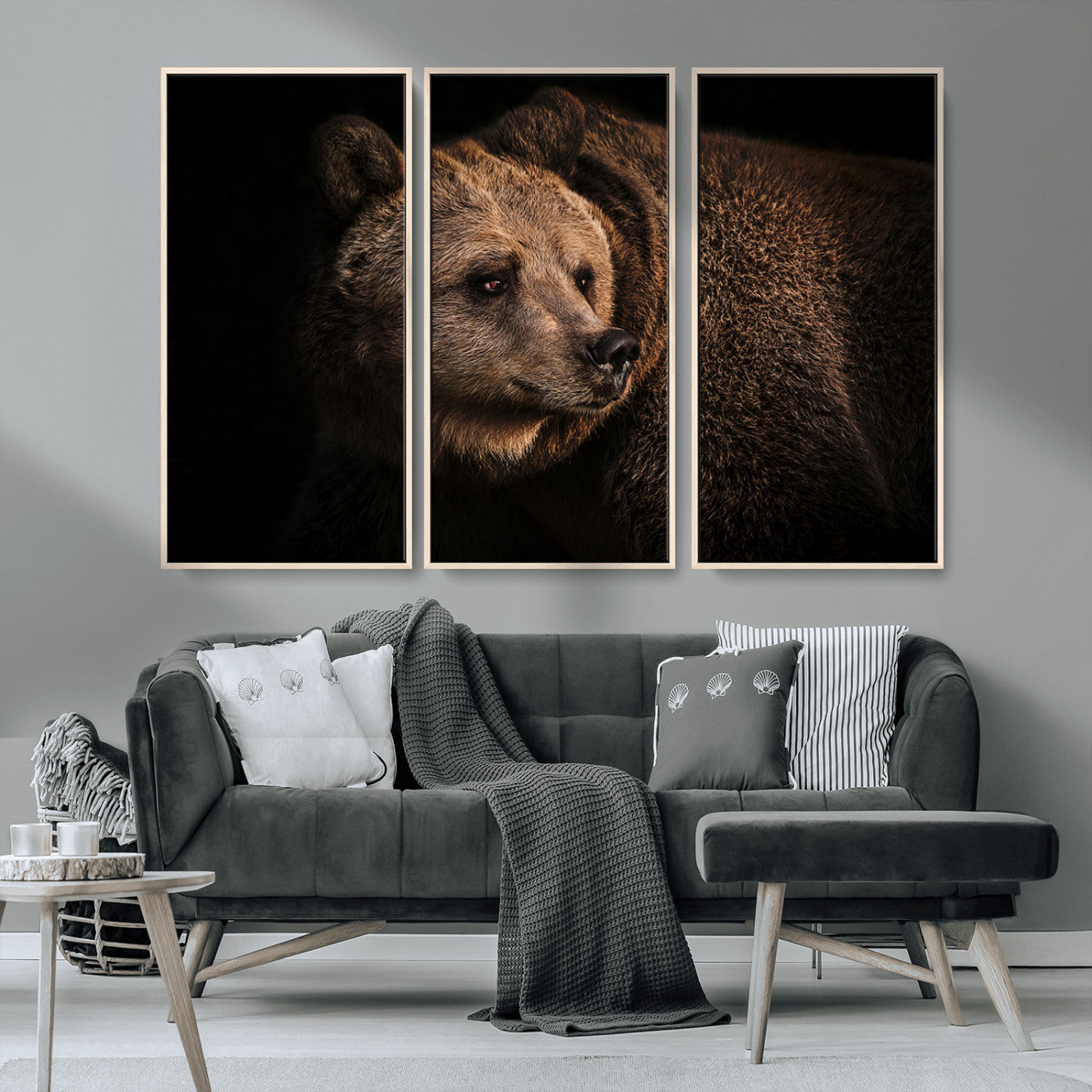 MGV-FC-48X32-3P - Wild Grizzly 399 Bear Canvas Wall Art Print, Bear Animal Canvas Artwork Print, Black Bear Wall Art