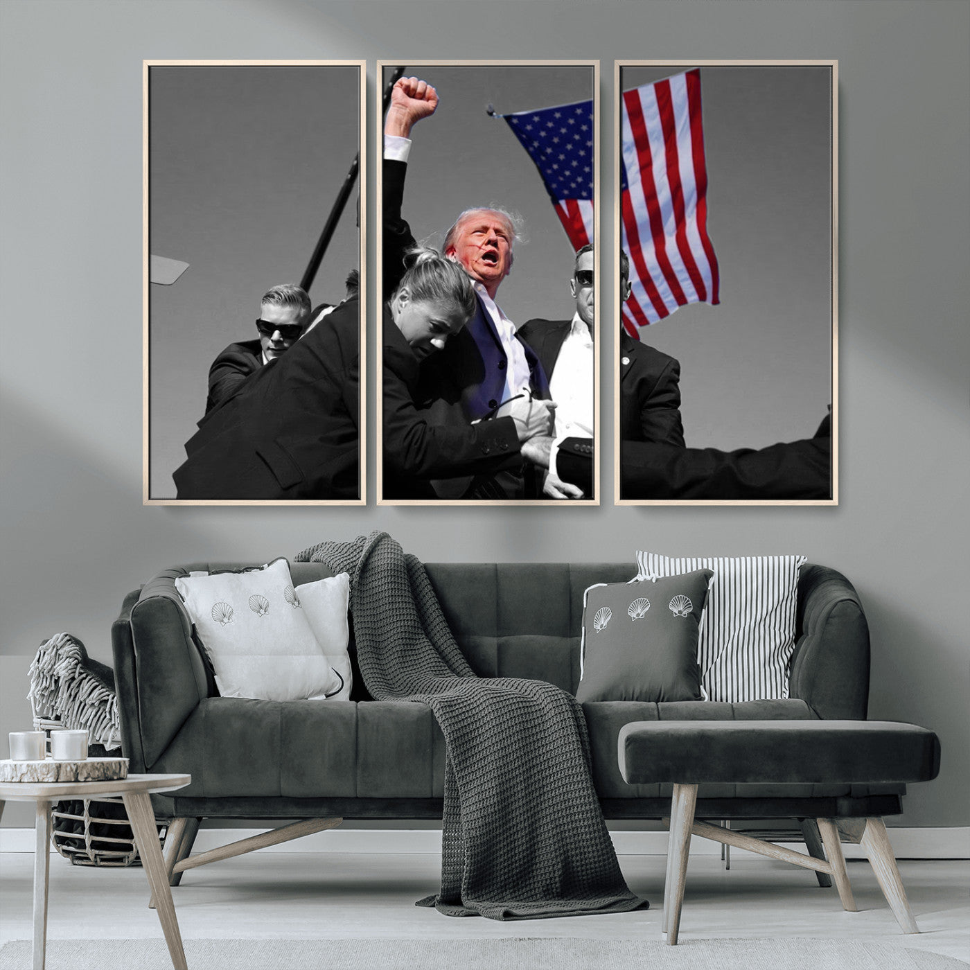 MGV-FC-48X32-3P - Donald Trump Assassination Attempt Wall Art Print, Trump Historic Footage - Iconic Reaction by Trump
