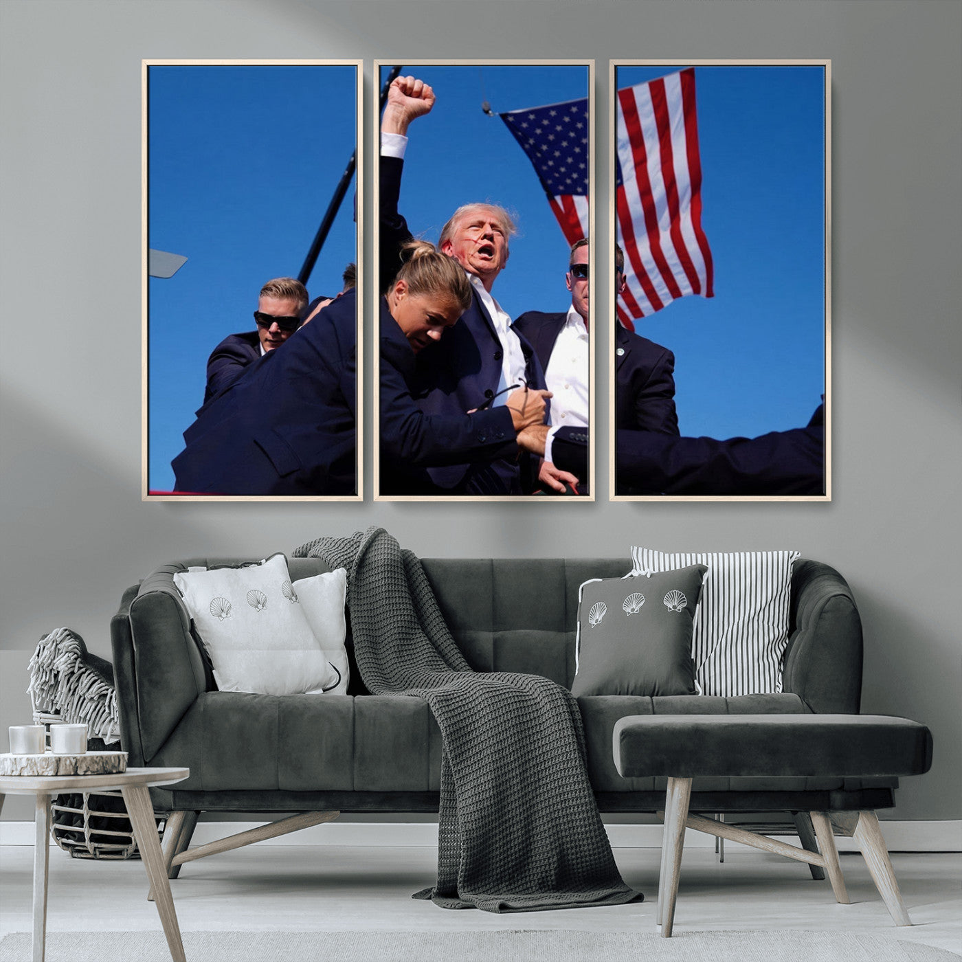 MGV-FC-48X32-3P - Donald Trump Assassination Attempt Wall Art Print, Trump Historic Footage - Iconic Reaction by Trump