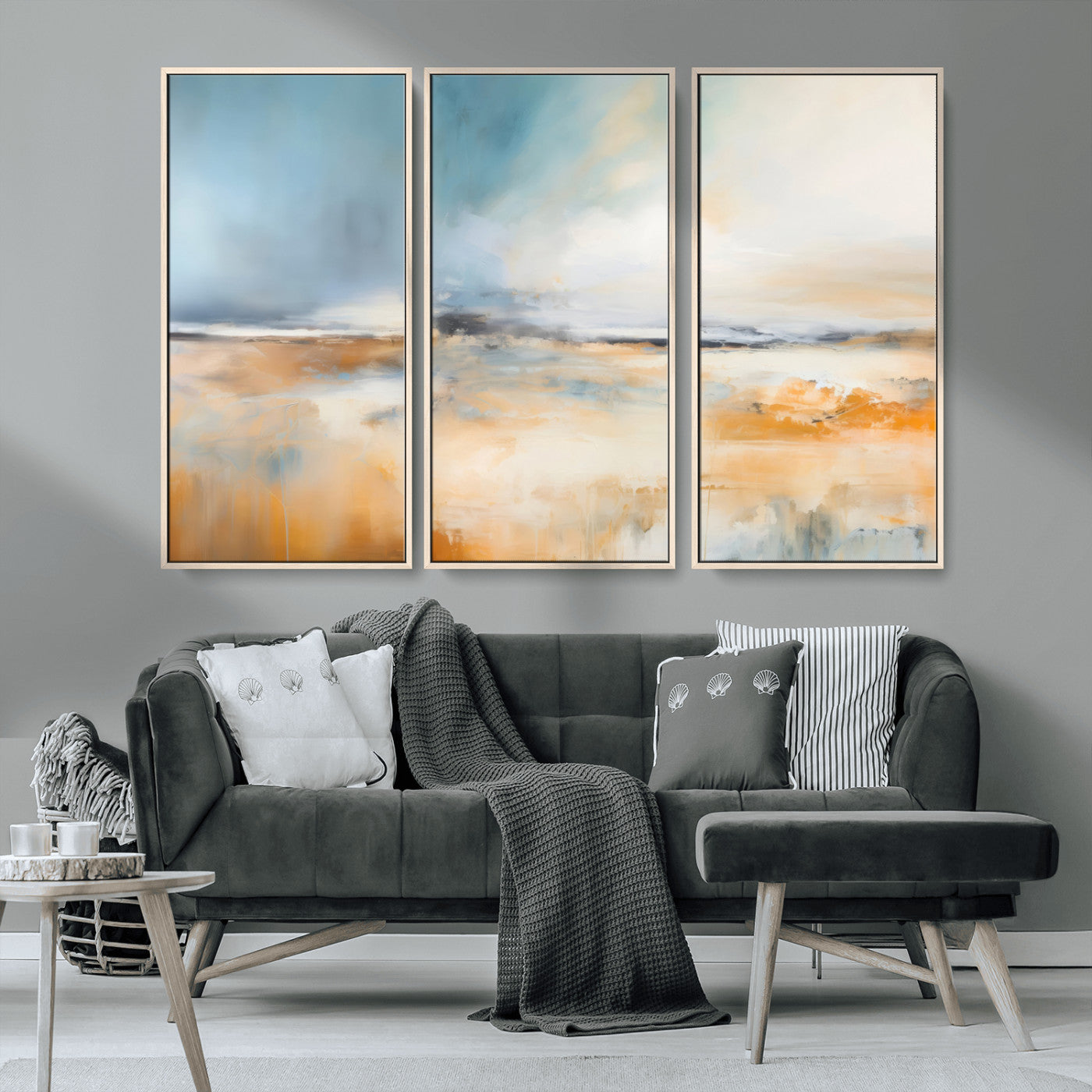 -Abstract Landscape Wall Art Canvas Print - Warm Tones of Orange and Blue, Modern Framed Art for Home