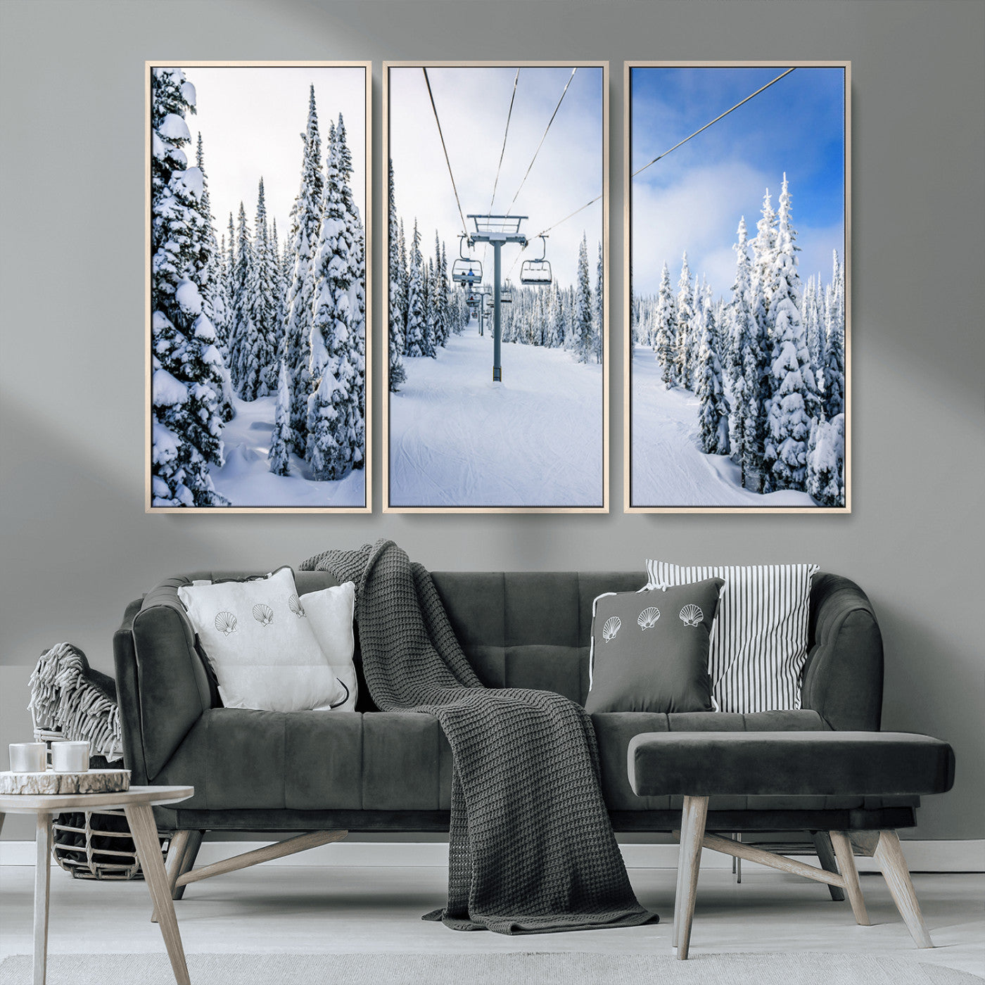MGV-FC-48X32-3P - Winter Ski Lift Wall Art Print - Landscape Wall Art | Snowy Mountain Adventure | Perfect for Cabin