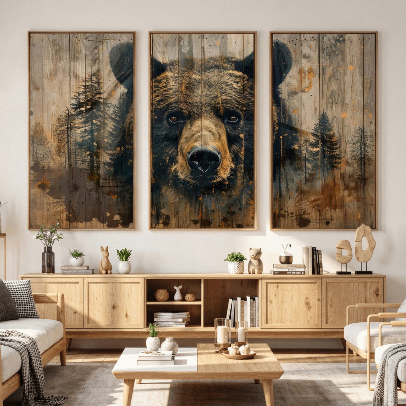 51373-MGV-CV-36X24 - Abstract 399 Bear Wall Art | Rustic Cabin Wall Decor with Forest Design for Farmhouse Wall Decor