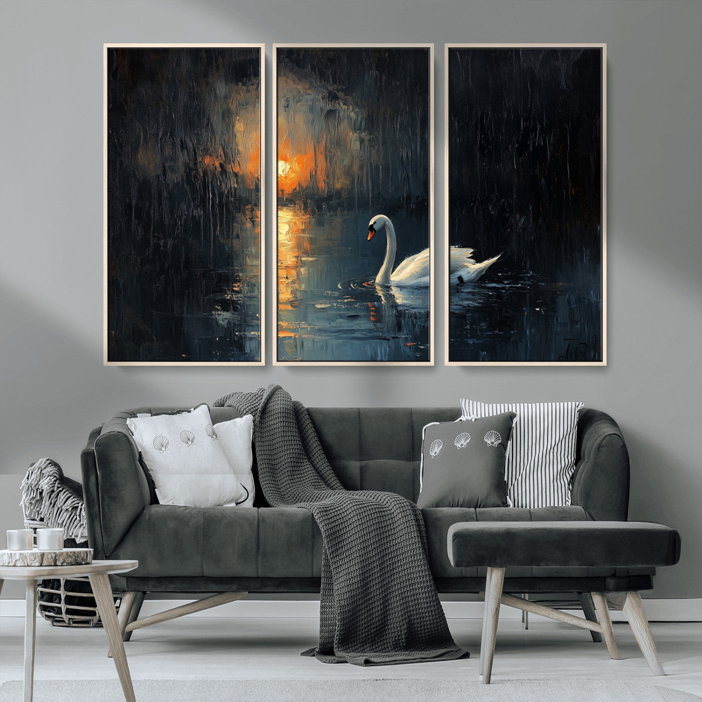 MGV-FC-48X32-3P - Abstract Swan on Water Wall Art Canvas Print - Elegant Nature Scene for Modern Home Decor
