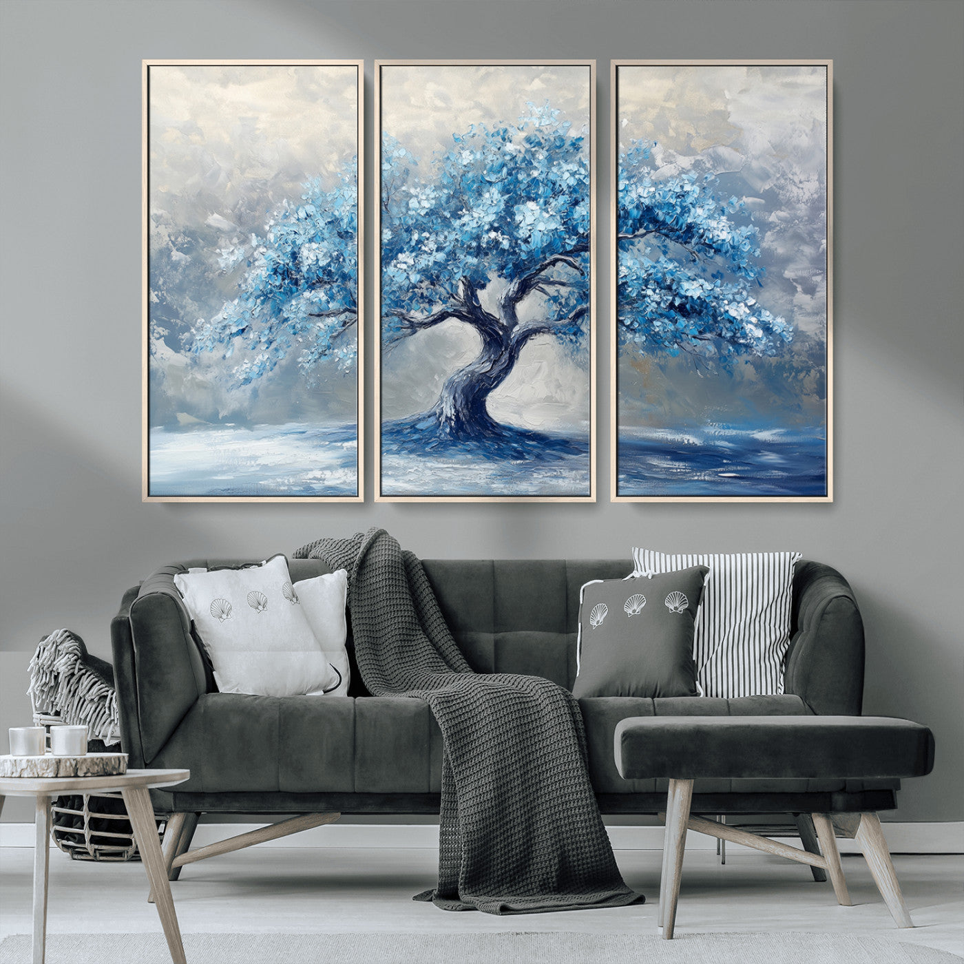 MGV-FC-48X32-3P - Abstract Blue Tree Art Canvas Print, Majestic Tree Wall Art Print for Farmhouse Decor